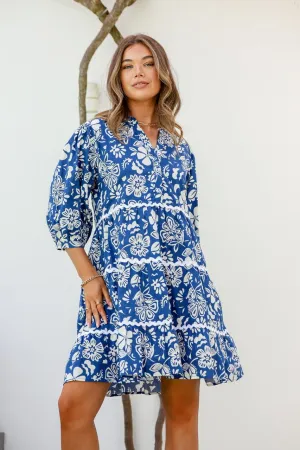 Aloha Ric Rac Tiered Short Dress - Blue