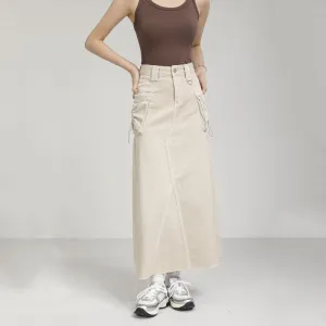 Autumn Vintage High Waist Denim Cargo Skirt with Pockets