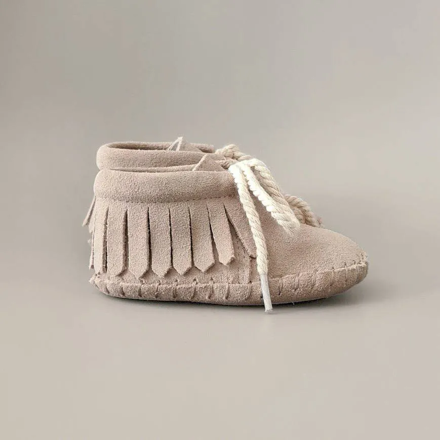 Baby - Suede Fringe Booties - Oatmeal