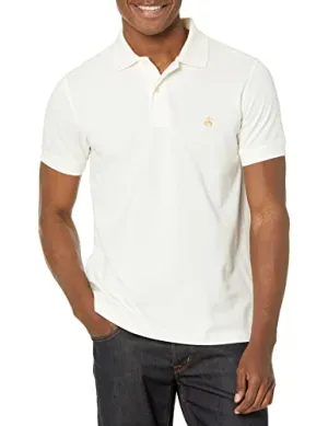 Brooks Brothers Men's Short Sleeve Cotton Pique Stretch Logo Polo Shirt, White, Medium