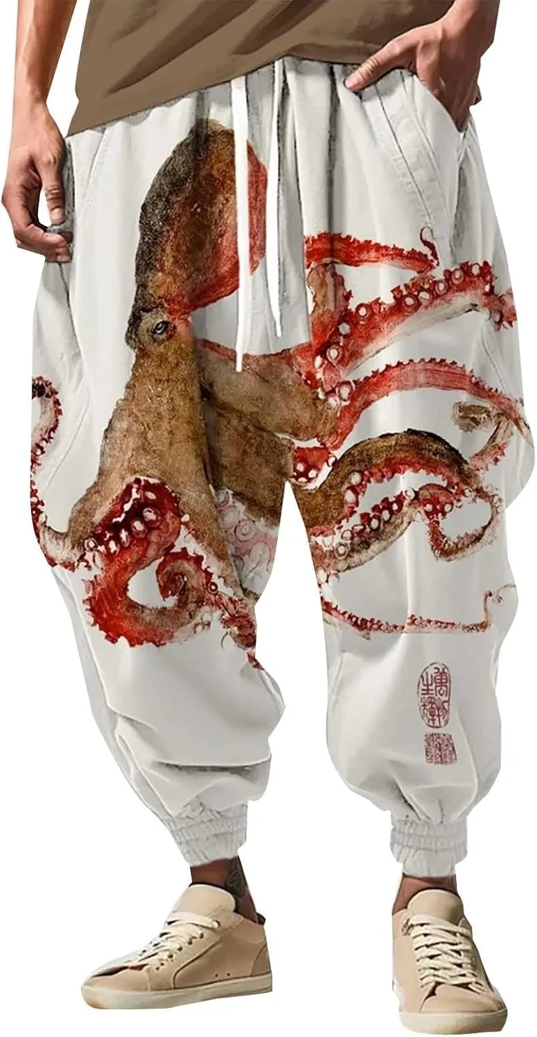 Casual Harem Linen Japanese Yoga Street Feel Casual Sweatpants Mens Drawstring Aladdil Hippih Harem Pants Hakama