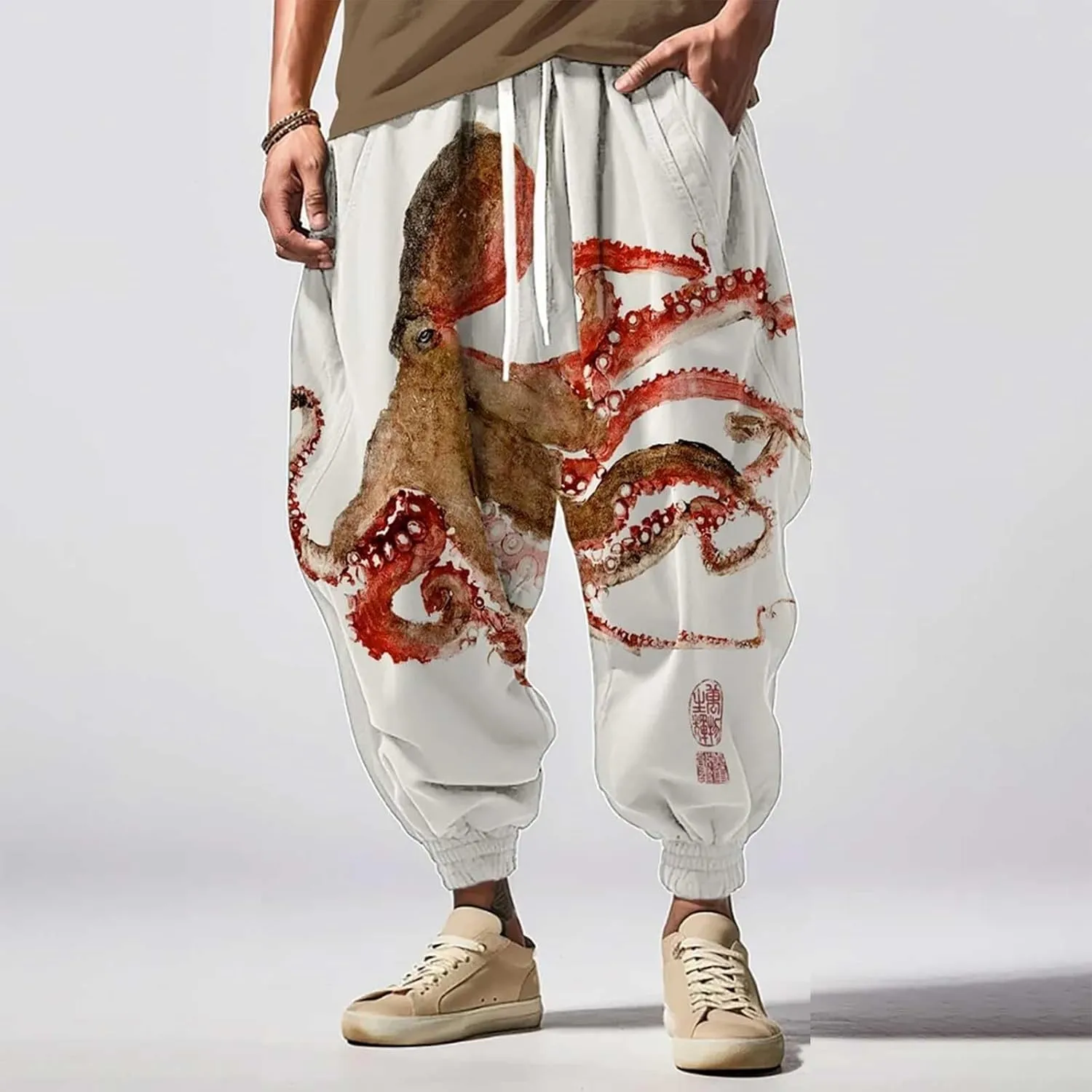 Casual Harem Linen Japanese Yoga Street Feel Casual Sweatpants Mens Drawstring Aladdil Hippih Harem Pants Hakama