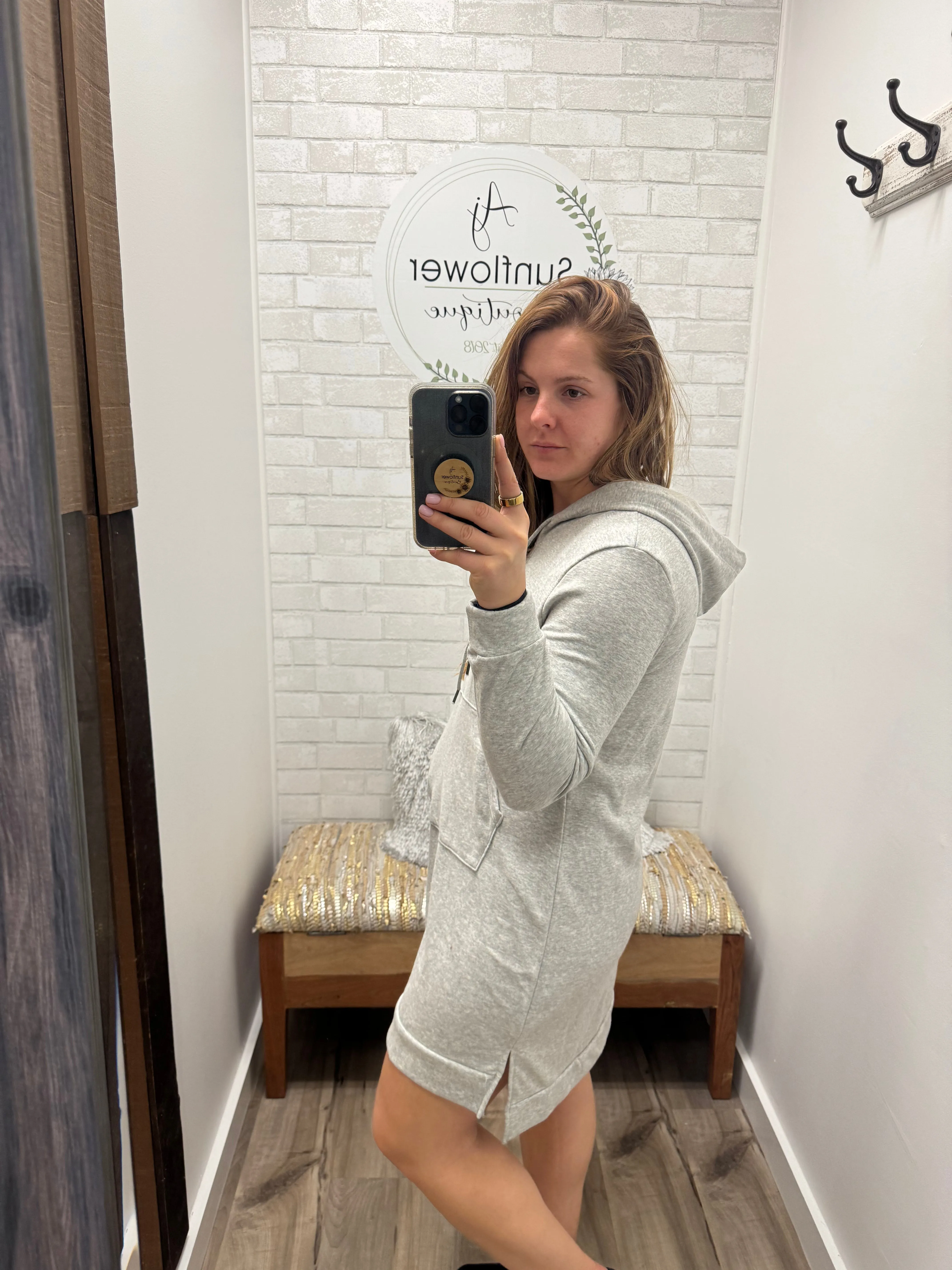 Cozy Cabin Hoodie Dress-Grey