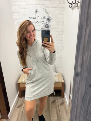 Cozy Cabin Hoodie Dress-Grey