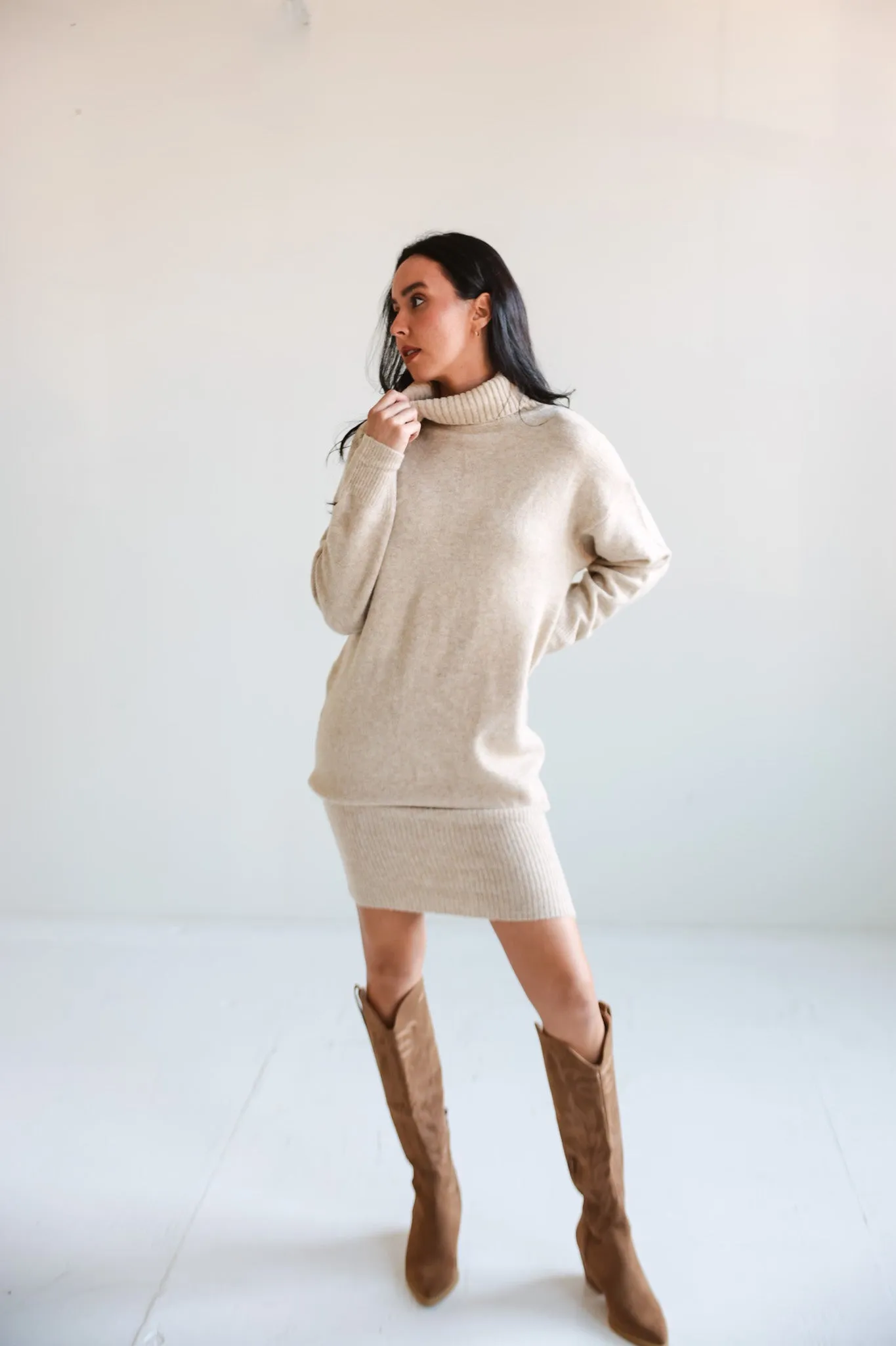 Cozy Knit Turtleneck Sweater Dress