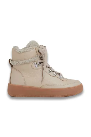 Grained Leather and Fleece Ankle Boots in Cream