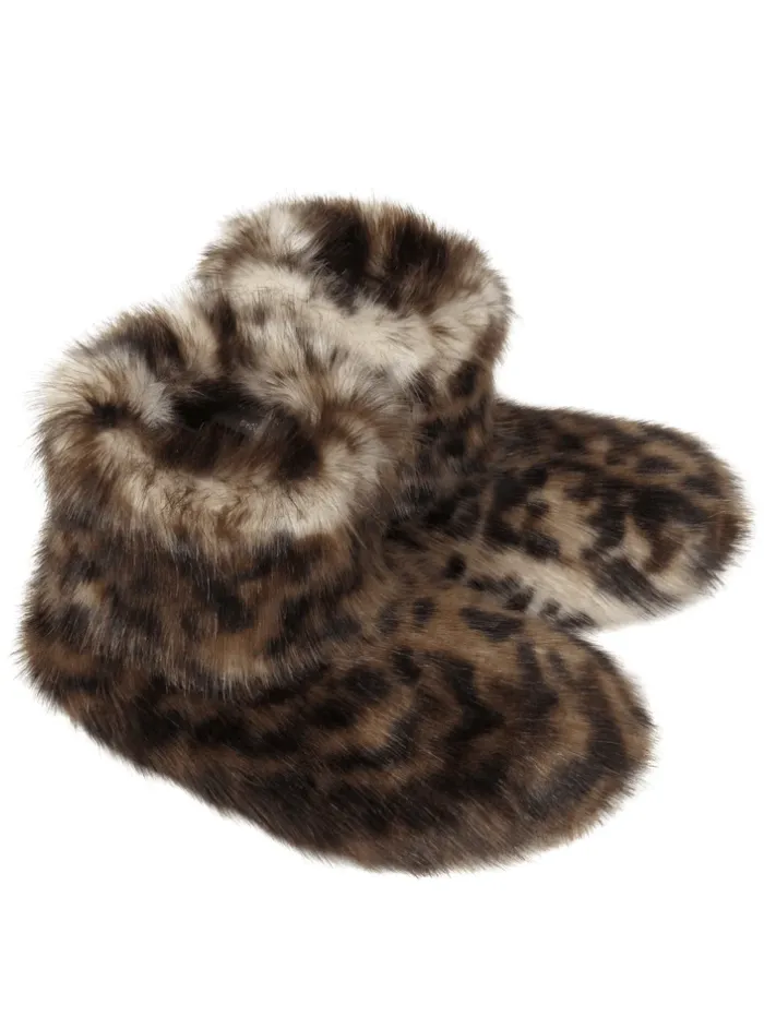 Helen Moore Vegan Fur Slipper Boots In Ocelot Animal Print
