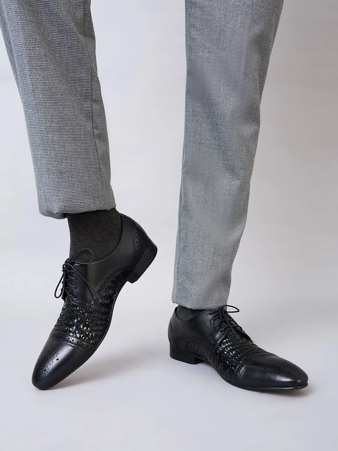 Imperio By Regal Black Mens Formal Woven Leather Oxford Lace Ups