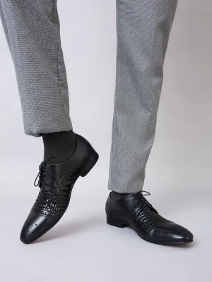 Imperio By Regal Black Mens Formal Woven Leather Oxford Lace Ups
