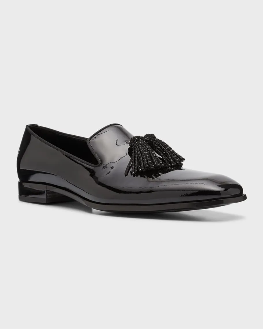 Jimmy Choo Men's Foxley Patent Leather Crystal Tassel Loafers