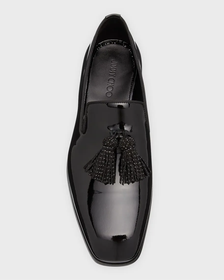 Jimmy Choo Men's Foxley Patent Leather Crystal Tassel Loafers