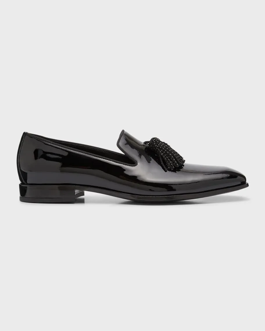 Jimmy Choo Men's Foxley Patent Leather Crystal Tassel Loafers