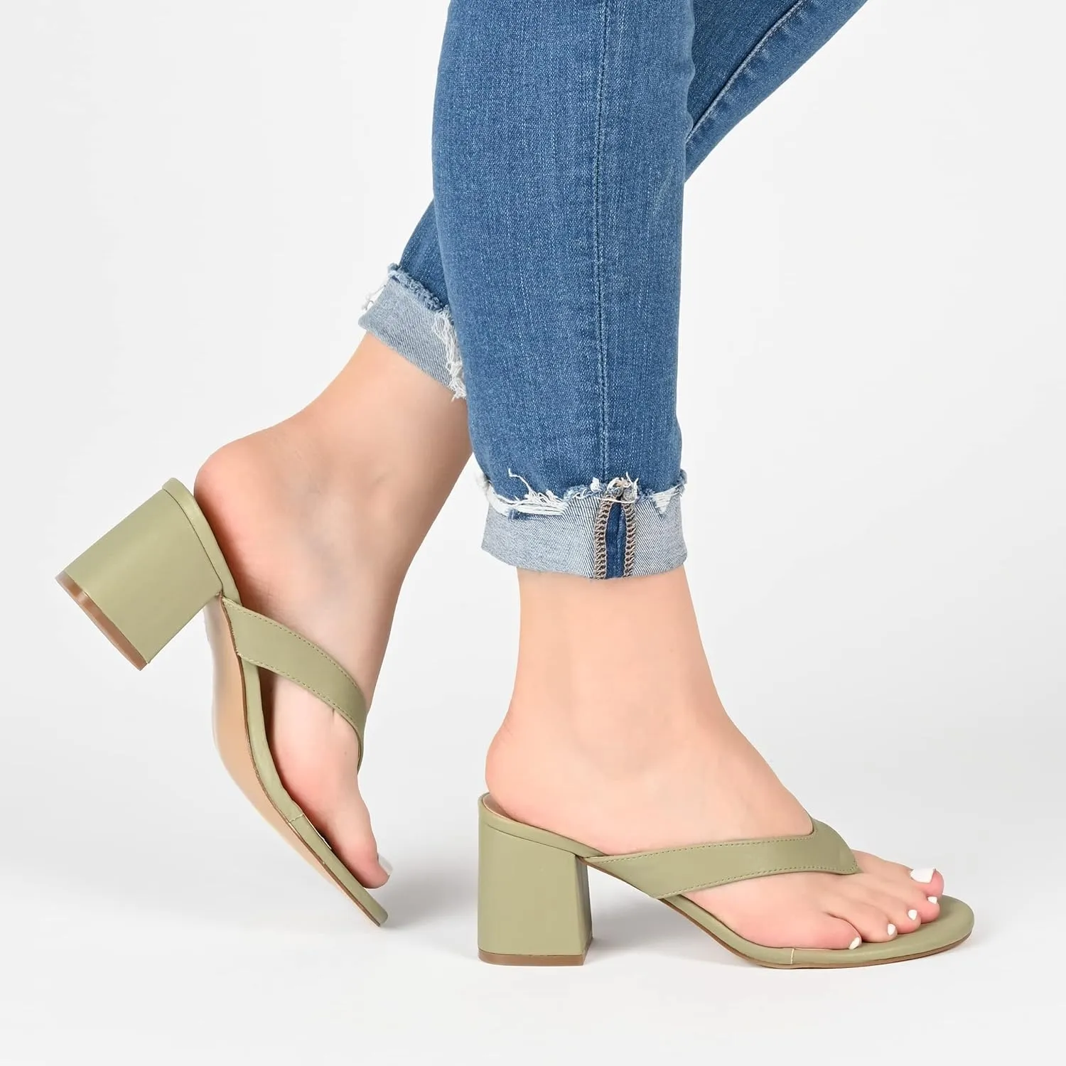 Journee Collection Alika Open Toe Mid Block Heel Pumps  Color Olive Size 6M