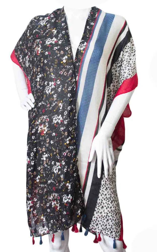KP8303 Multi Floral Print Kimono w/Tassels