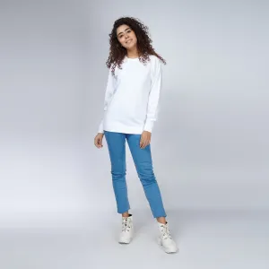 Milky White Crew Neck Sweatshirt for Women