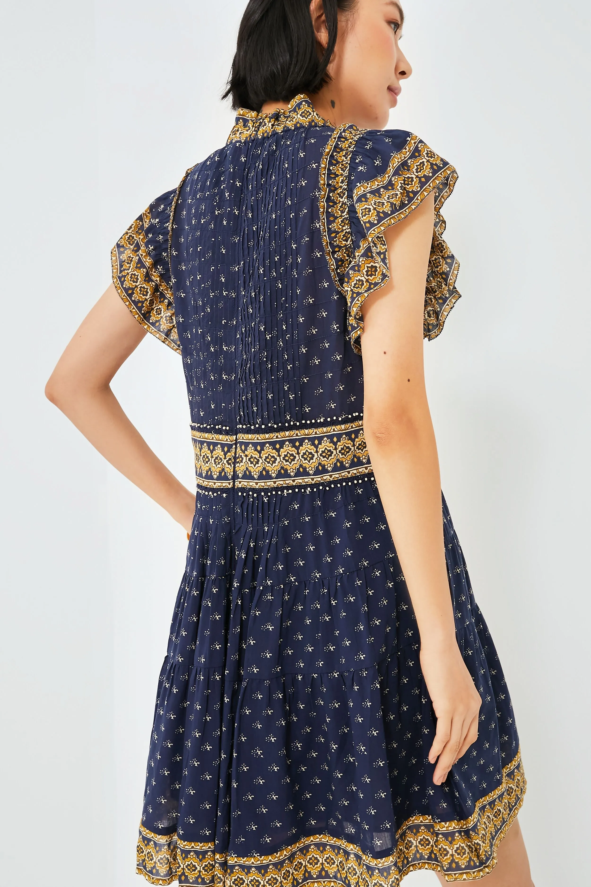 Navy Arlita Print Flutter Sleeve Tunic Dress