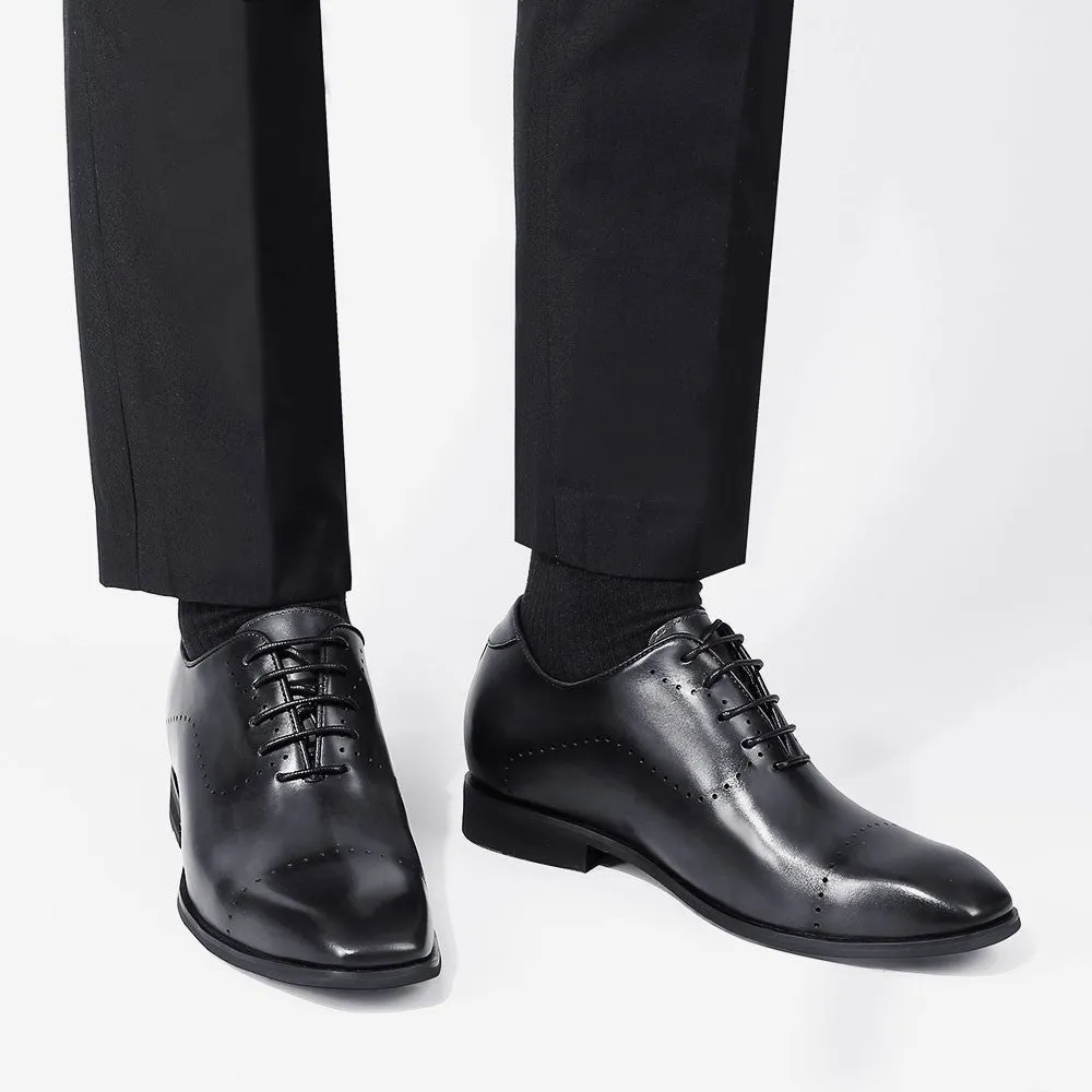 This item only ships to Europe - 7CM/2.76 Inches CMR CHAMARIPA Dress Elevator Shoes For Men Extra Heightening Shoes Men Black Leather Oxfords