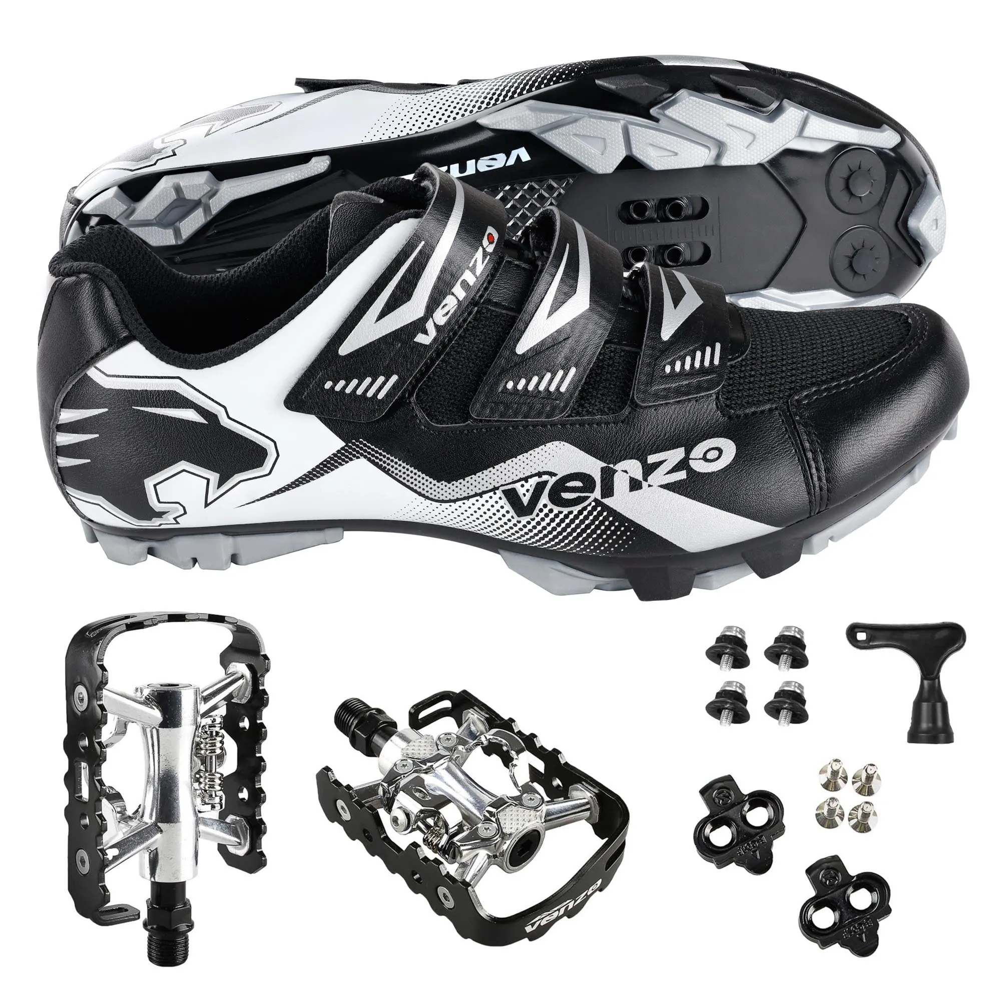 Venzo Men's Mountain Bike Bicycle Cycling Shoes with Multi-Function Clip-less Pedal & Cleat - Compatible with Shimano SPD & Crankbrother Systems - 7.5 US Men