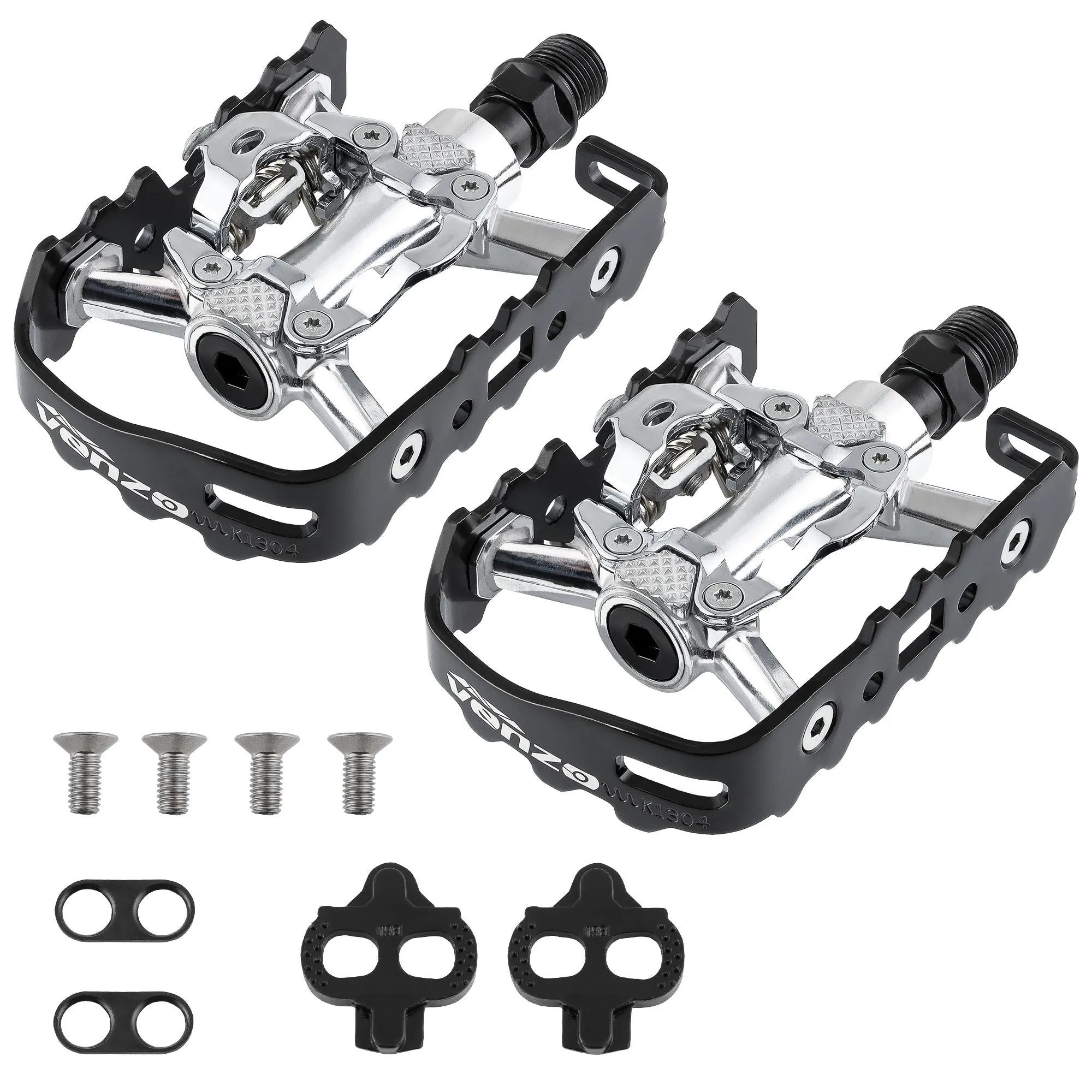 Venzo Men's Mountain Bike Bicycle Cycling Shoes with Multi-Function Clip-less Pedal & Cleat - Compatible with Shimano SPD & Crankbrother Systems - 7.5 US Men